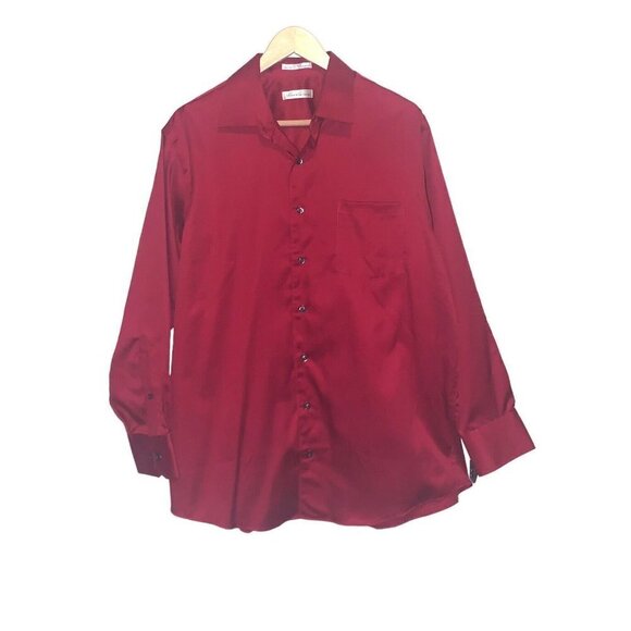 Kenneth Cole Red Button Up Long Sleeve 100's Two Ply Non Iron Shirt Size 16.5 - Picture 1 of 9